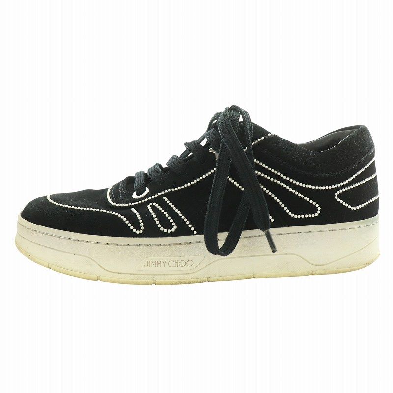 ジミーチュウ JIMMY CHOO スニーカー スエード パール 37 24cm 黒  