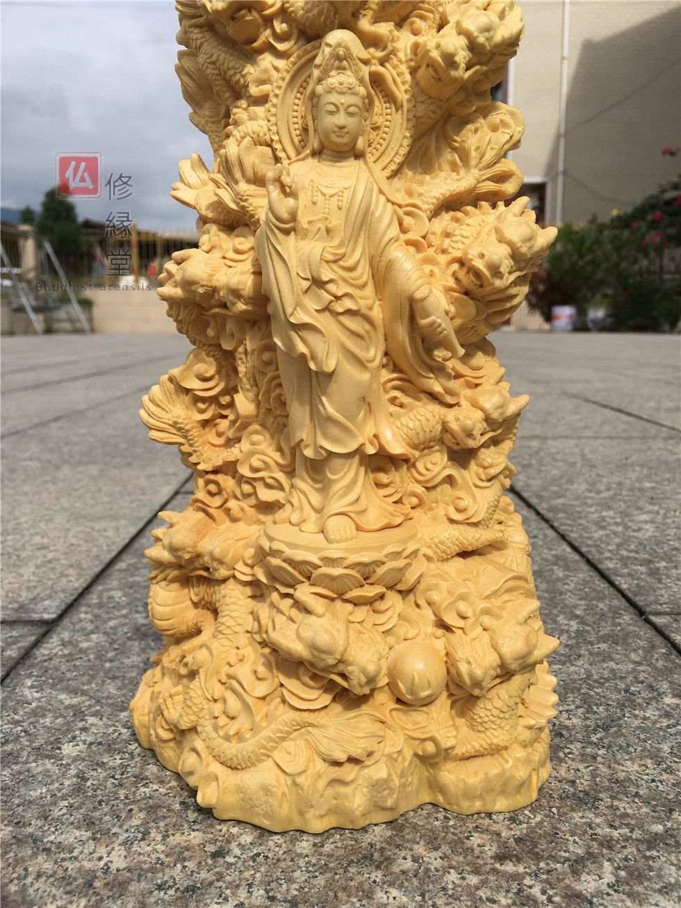 修縁堂】最高級 木彫り オンライン 仏像 九龍観音菩薩立像 彫刻 仏教