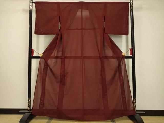 平和屋着物＊夏物 色無地 絽 花籬紋紗 赤銅色 洗える着物 AABA5673sx