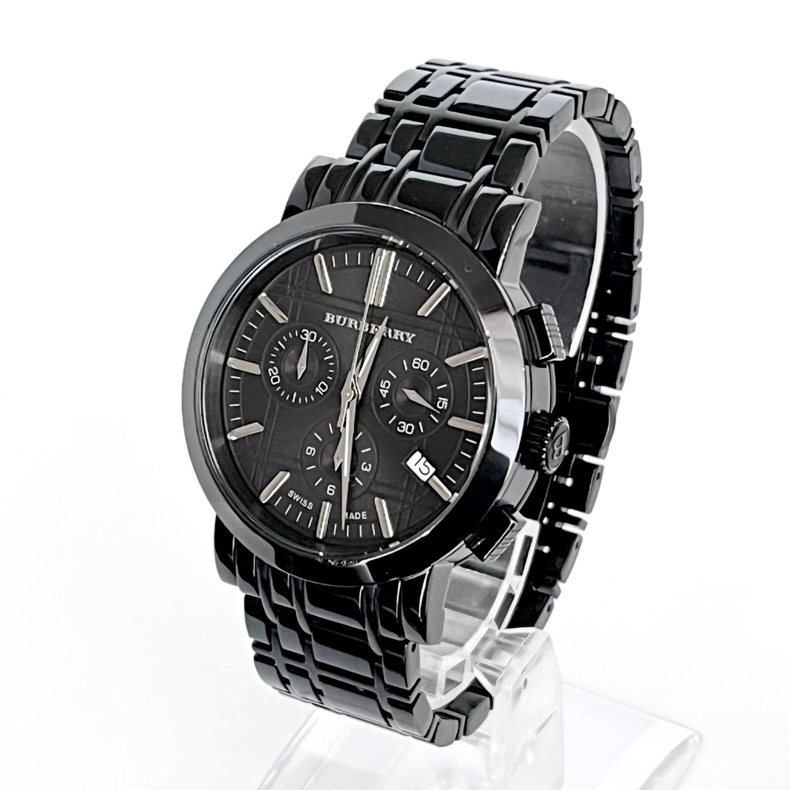 【美品】Burberry BU1373 クロノグラフ メンズ時計 ブラックデイト バーバリー BU1373 メンズ 腕時計 磨き済み クロノグラフ 美品