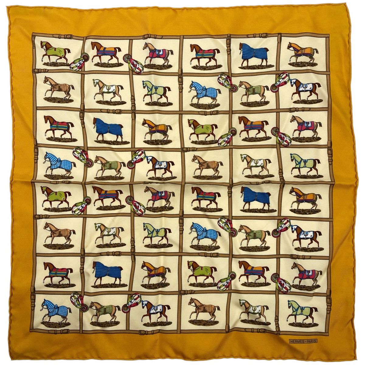 エルメス HERMES プチカレ ホース柄 馬柄 競走馬 スカーフ シルク  