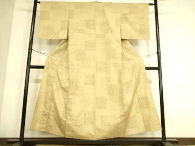 平和屋着物▽越後小絣 紬 単衣 十字絣 根啓織物 反端付き 正絹 逸品