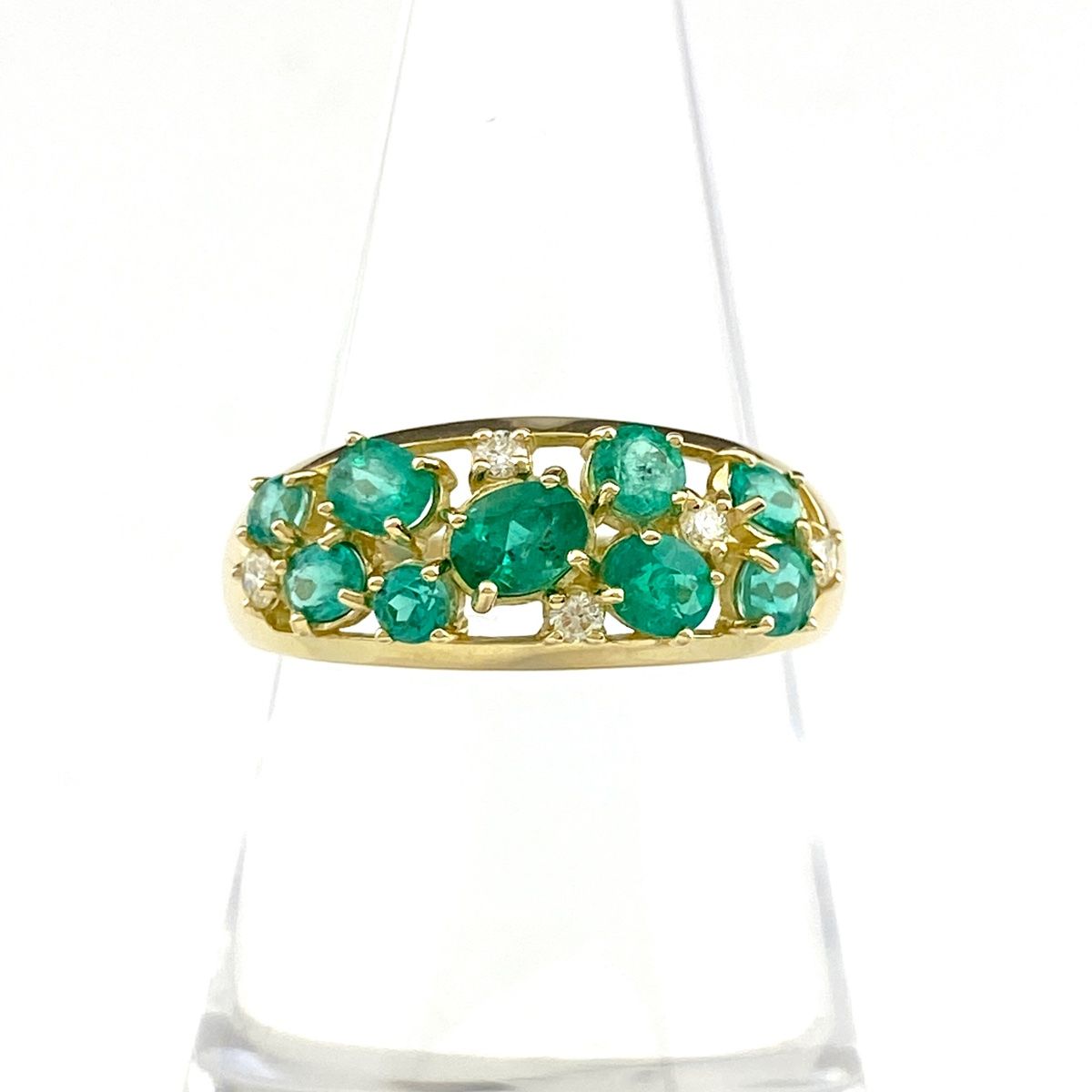 GSTV エメラルド デザインリング YG イエローゴールド 指輪 メレダイヤ  