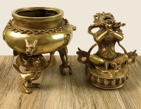 銅香炉家庭用置物大黒天護法香薫炉歓喜金剛仏像財神 ZYP33
