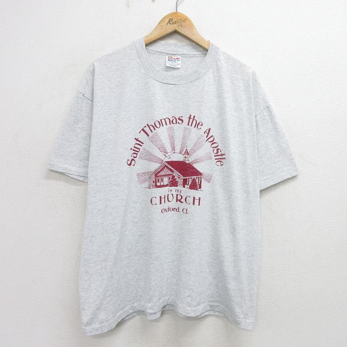 XL/古着 ヘインズ 半袖 ビンテージ Tシャツ メンズ 90s 教会 大きいサイズ クルーネック 薄グレー 霜降り 24jun08 中古