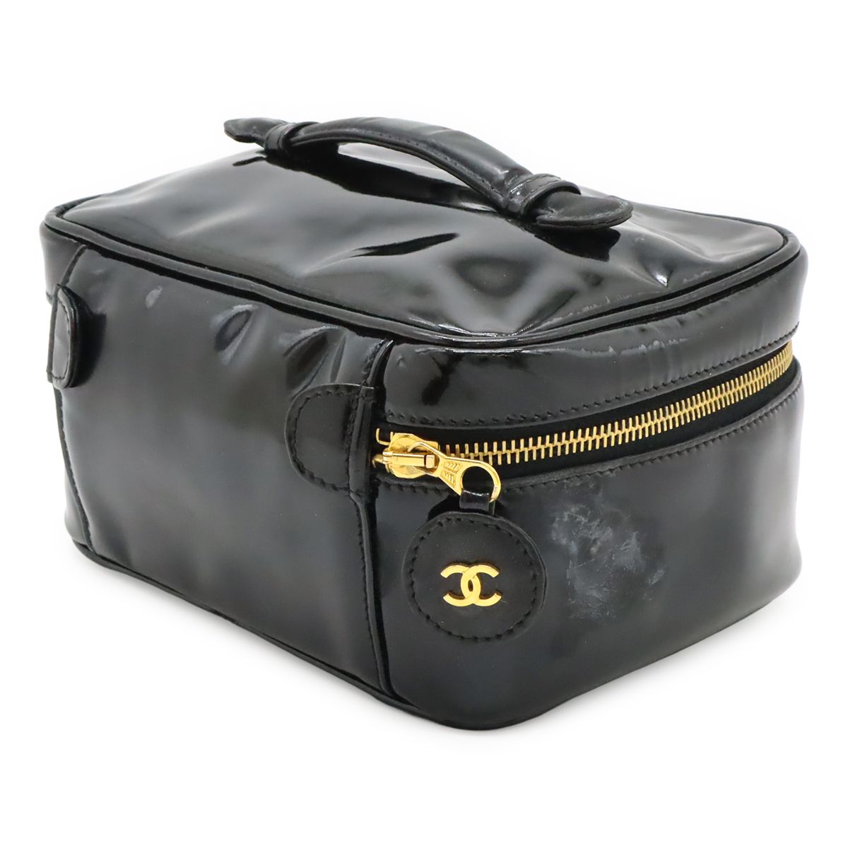 CHANEL シャネル ココマーク エナメル バニティバッグ ハンドバッグ 化粧ポーチ メイクポーチ パテントレザー ブラック 黒 ゴールド金具 A01997