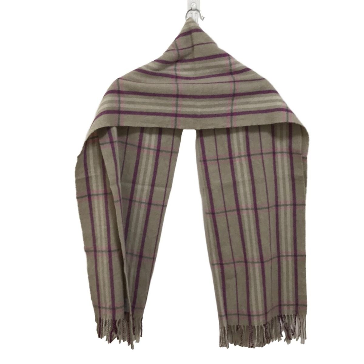 Begg-Co ベグアンドコー ストール ショール - グレーベージュ×パープル×ピンク チェック柄 FOR UNITED ARROWS ウール アンゴラ