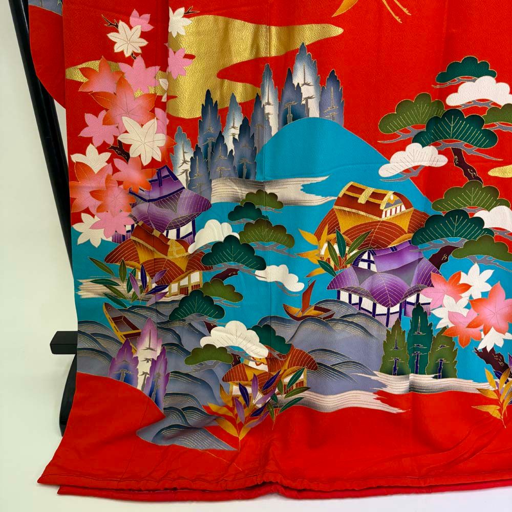 ☆中古品☆振袖　単品　正絹　紺系花模様Ｂ級品ヤケ・キズ有り振袖 ☆中古品☆振袖 単品 正絹 赤系花模様B級品ヤケ・汚れ有り振袖