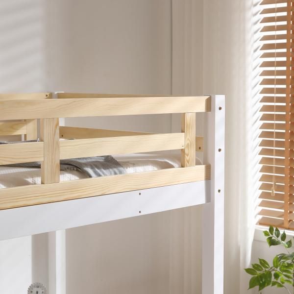 ロフトベッド 木製 シングル 高さ150cm 可動式デスク付き はしご 天然パイン材 天然木ベッド ミドルタイプ ローデスク付き 大人 子供部屋 シングルベッド NEXPOTALLINN_EU