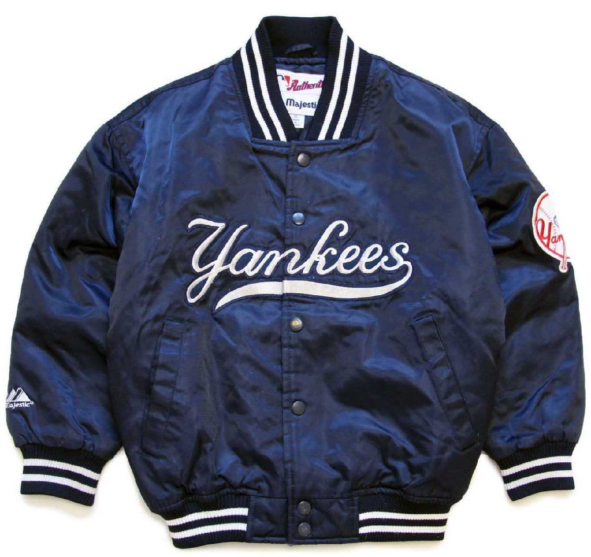 90s Majestic MLB New York Yankees ニューヨーク ヤンキース キルティングライナー ナイロンスタジャン 紺 ボーイズSオールド キッズ