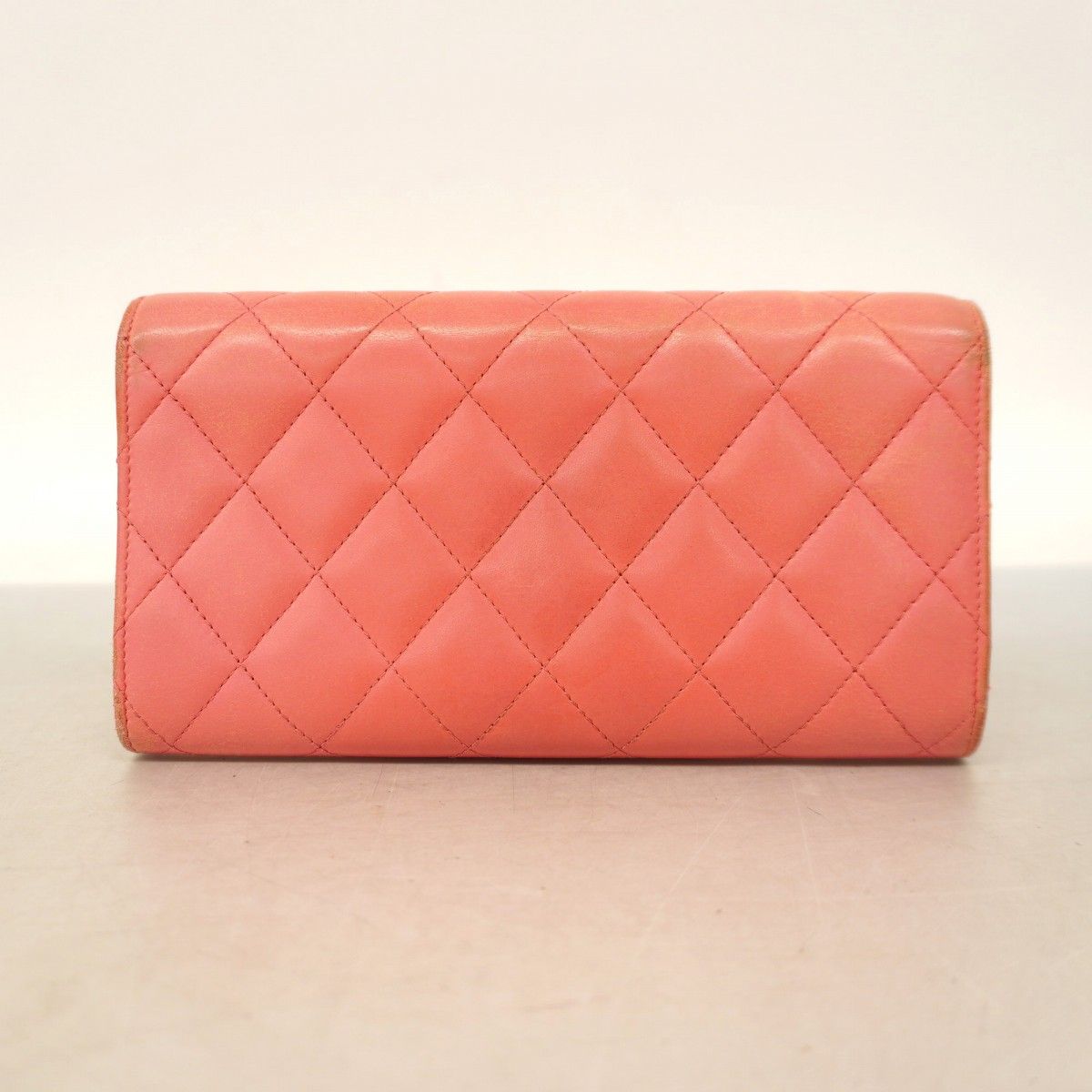 5hb0968-h】シャネル 長財布 マトラッセ ラムスキン ピンク シルバー  