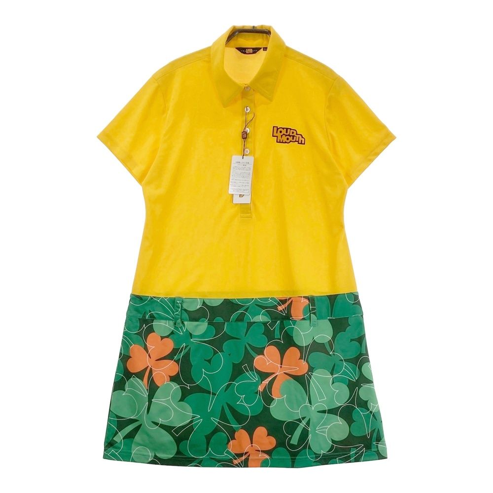 サイズ LL LOUD MOUTH ラウドマウス 半袖ワンピース クローバー総柄 ラッキーオレンジ イエロー系 240101544193 ゴルフウェア レディース ストスト