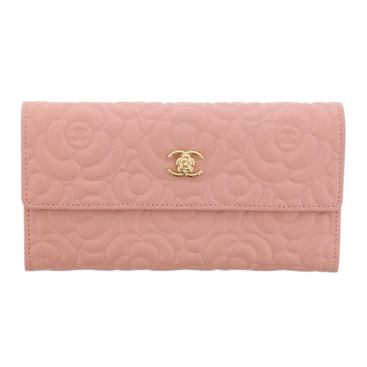 中古】 CHANEL （シャネル） ｷｬﾋﾞｱｽｷﾝ ｶﾒﾘｱ ﾗｳﾝﾄﾞﾌｧｽﾅｰ長財布