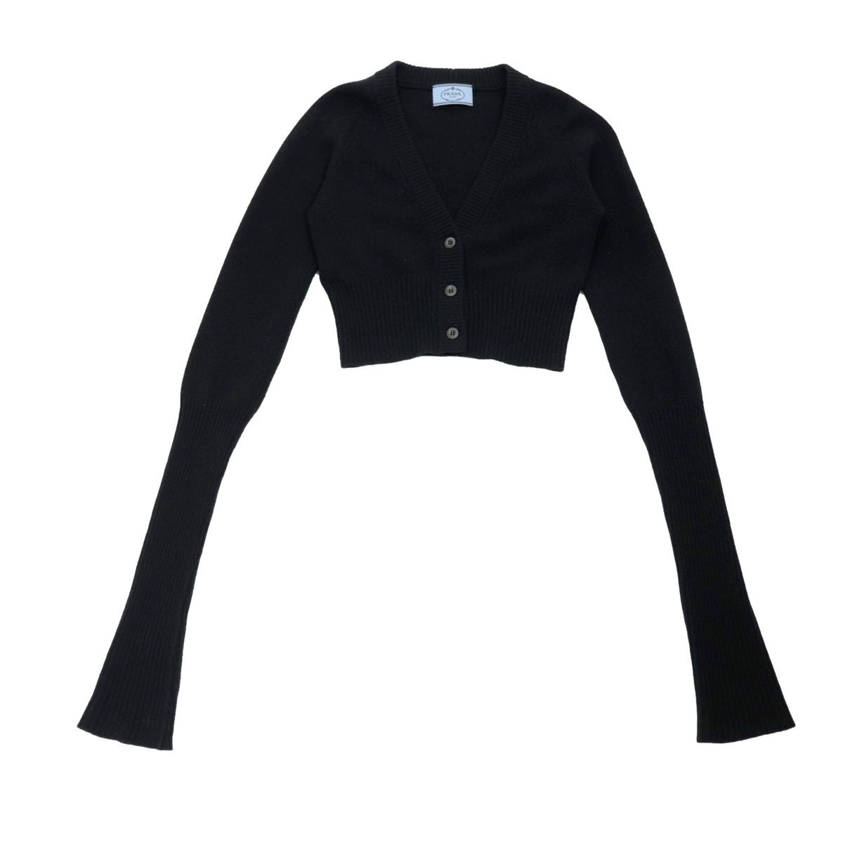 美品 プラダ カシミヤ クロップドニットカーディガン レディース 黒 36  