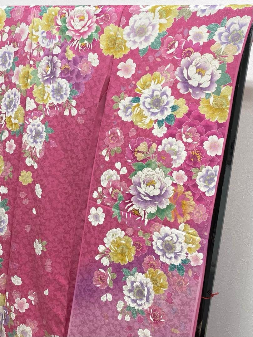 振袖 仮絵羽 吉澤の友禅 金通し 金駒 金彩 牡丹 正絹 未仕立て品 八掛