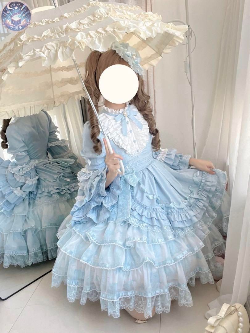 【独奏曲人形2.0】Buling Moonロリィタワンピース サックス 甘ロリ 新品 未使用 【独奏曲人形2.0】Buling Moonロリィタワンピース