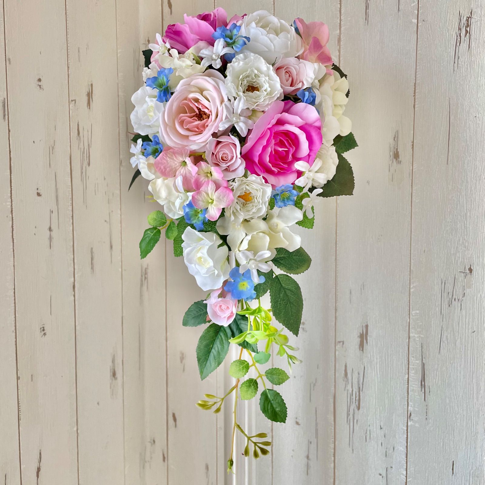 新品　ローズキャスケードブーケ　ブートニアセット　アーティフィシャルフラワー 華やかに ローズキャスケードブーケ ブートニアセット アーティ