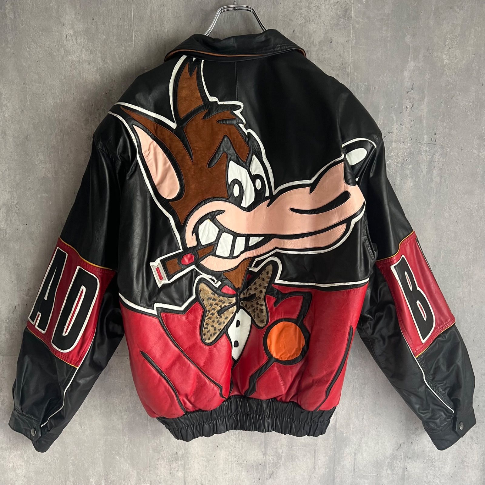 80s Bad Bunny Looney Toons バッドバニー ルーニー テューンズ カウレザー オールレザージャケット ヴィンテージ １点物 Sサイズ