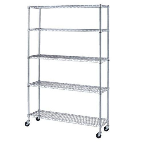 ワイヤーラック D35cmタイプ キャスター付き H189cm 5段 D35.7cm W121.2cm  61-62-8-3 