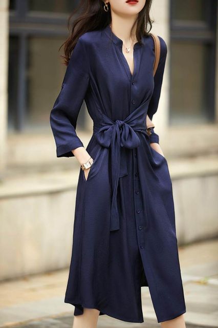 ワンピース シャツワンピース フレアワンピース 膝丈 ひざ丈 袖あり