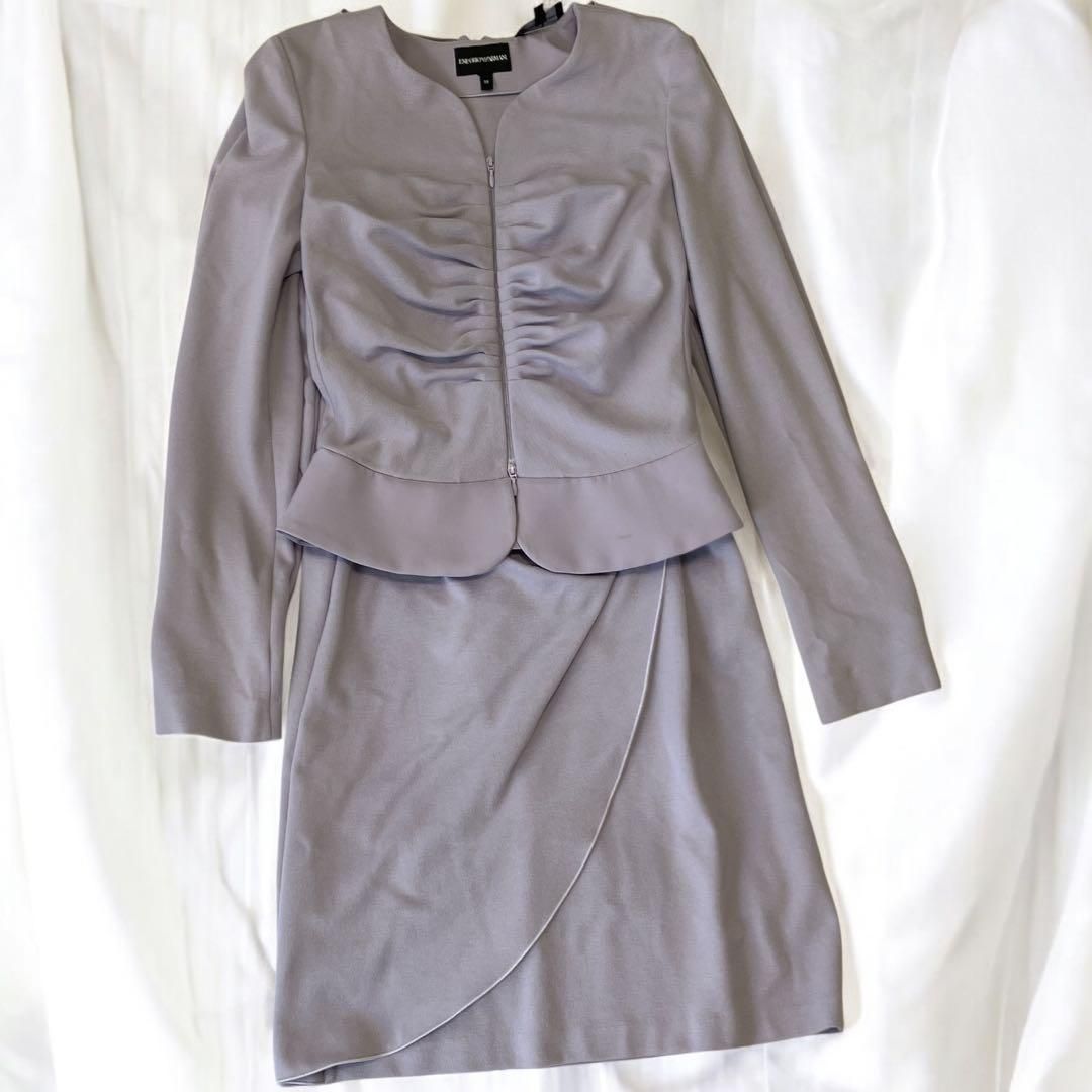 アルマーニ 薄紫 セットアップ ジャケット ワンピース ジップアップ フリル