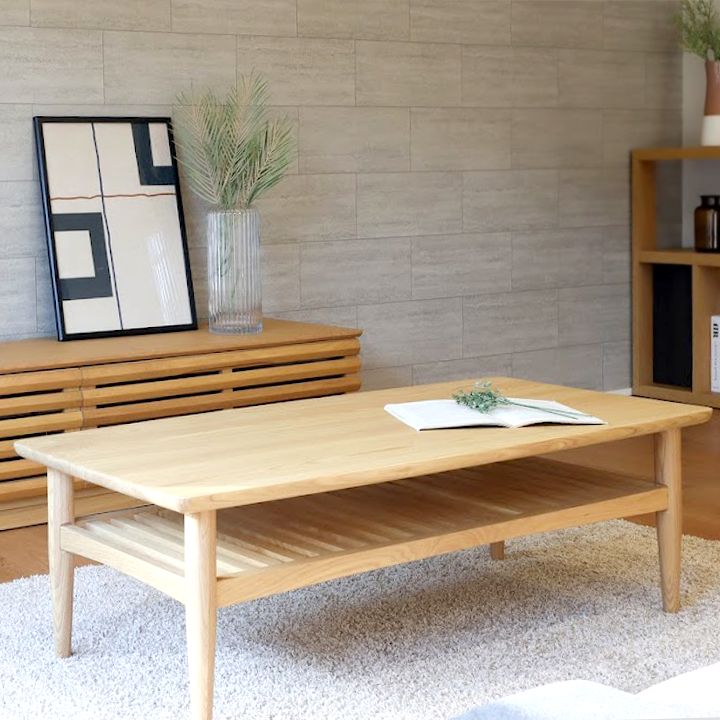 モデルルーム展示品】タモ材使用 センターテーブル リビングテーブル 