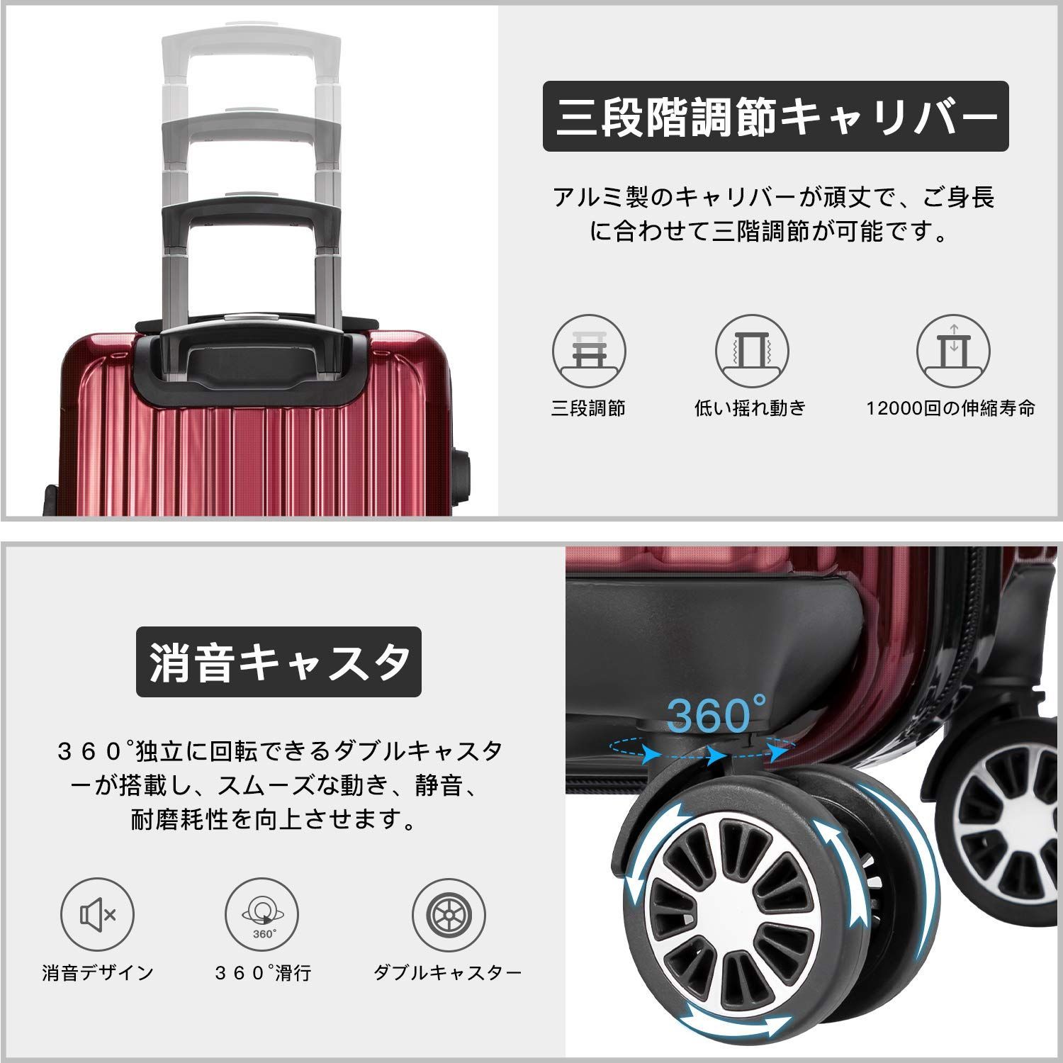 キャリーケース キャリーバッグ 機内持込 超軽量 大型 静音