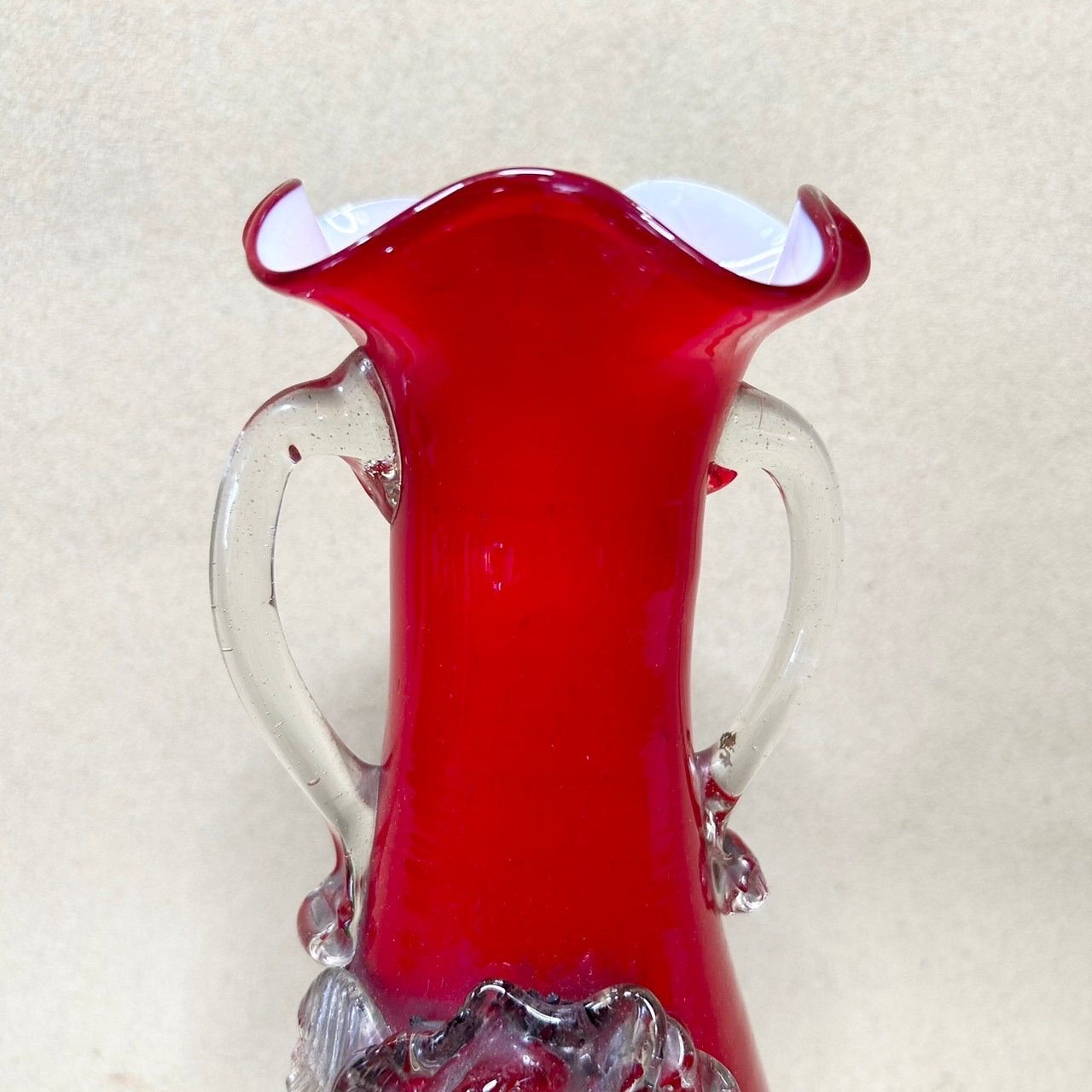 ◇アンティーク レトロ 花柄 ガラス 花瓶 曲げガラス 花びら