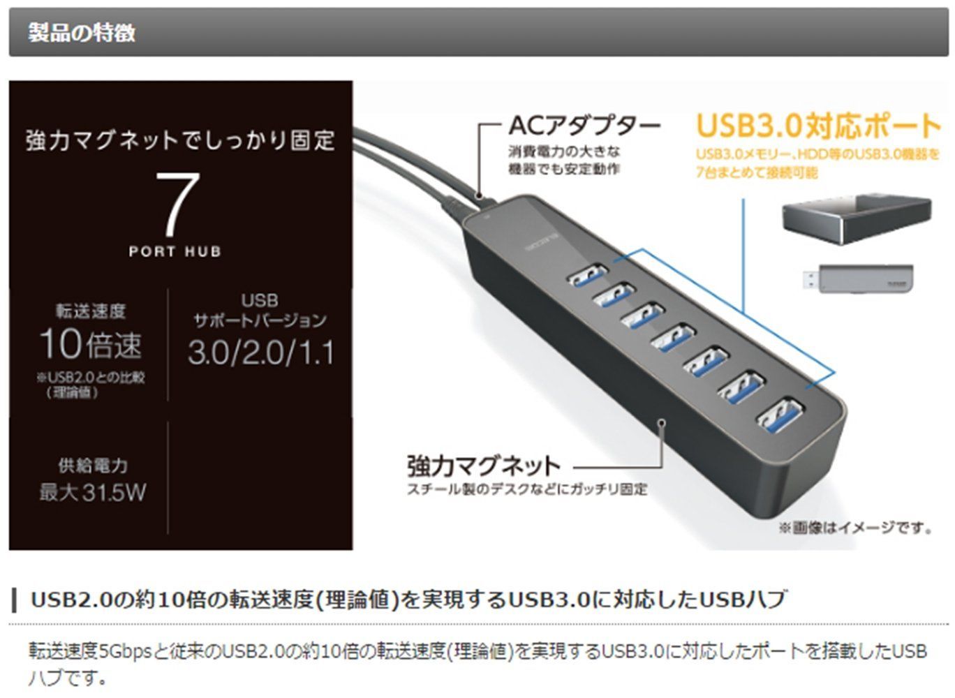 通気性 数量 Pro Surface Chromebook他 MacBook ノートPC マグネット付 セルフパワー Nintendo ACアダプタ付 Switch対応 7ポート ハブ ブラック USB3.0 U3H-T719SBK エレコム レトロ