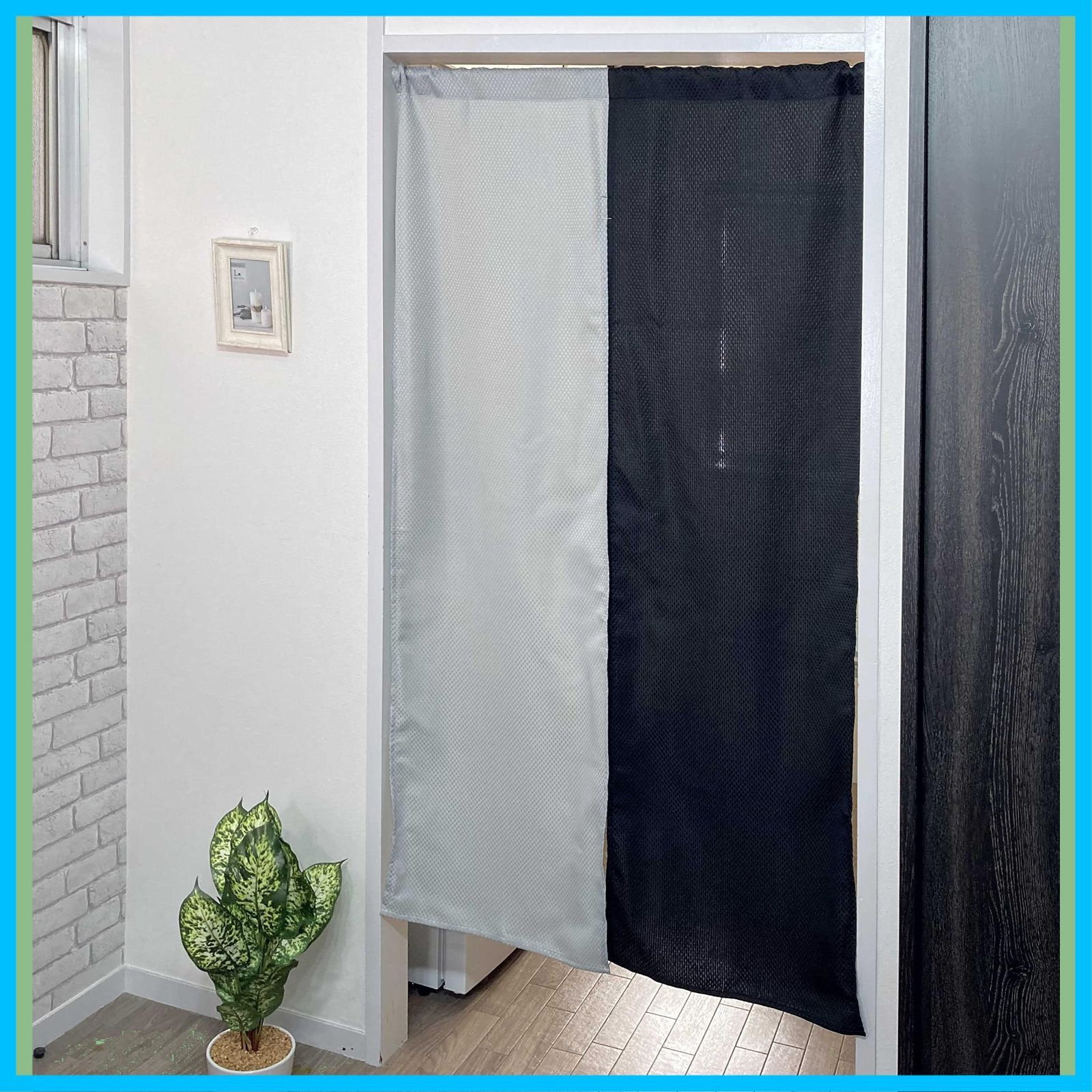 【在庫処分】布や のれん 間仕切り カーテン shop パーテーション [幅85cm x丈150㎝ cloth ツートンのれん ワッフル ライトグレーブラック]