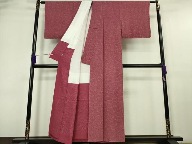 平和屋本店□極上 江戸小紋 保科土山 とり 中紅色地 反端付き 逸品 未