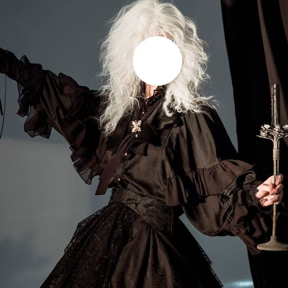 新作 暗黒系ゴシック 姫袖ブラウス 蝙蝠袖フリルシャツ ゆったり