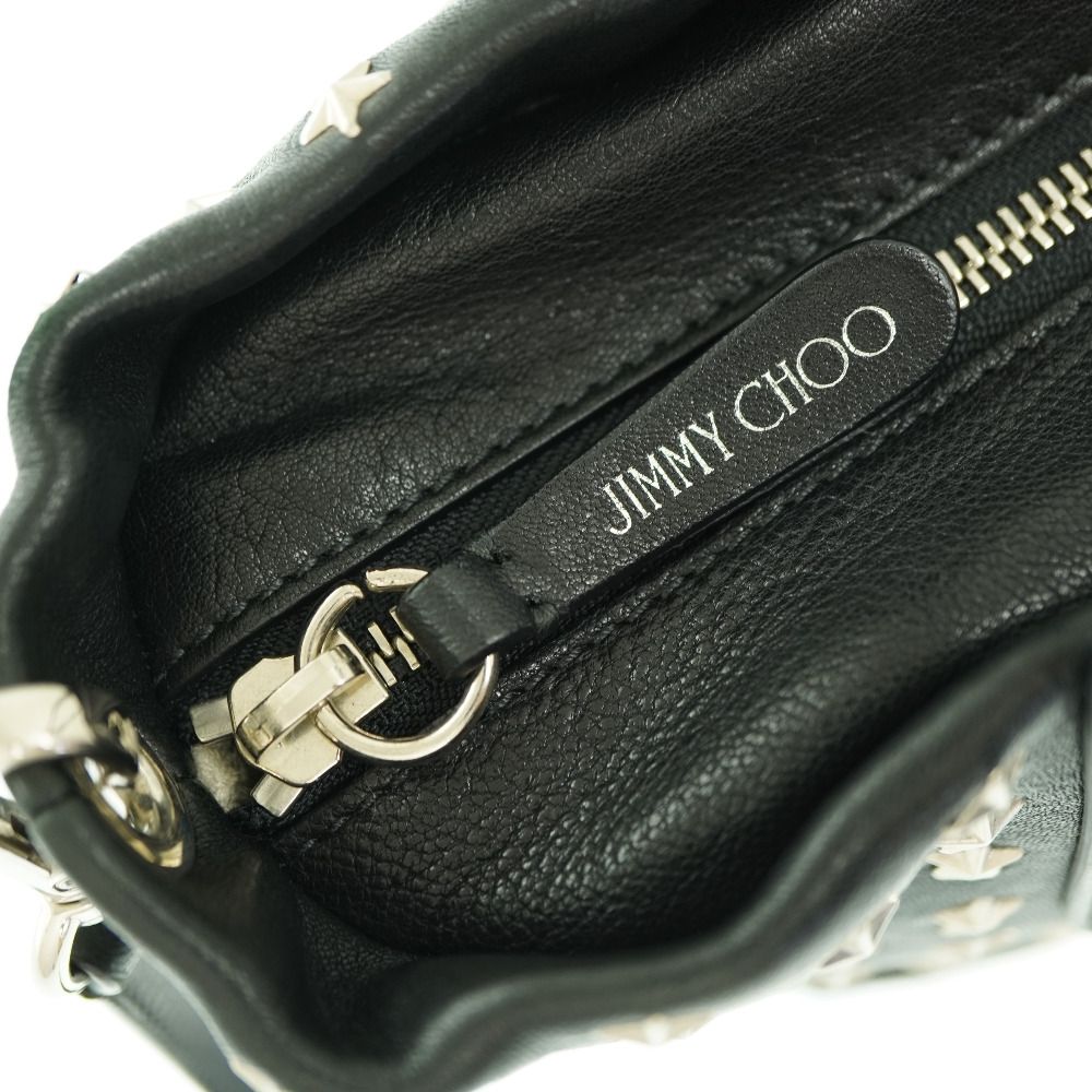 美品 ジミーチュウ ピムリコ ミニ ショルダー トートバッグ レザー ブラック/シルバー 黒 0131【中古】JIMMY CHOO ストラップ付