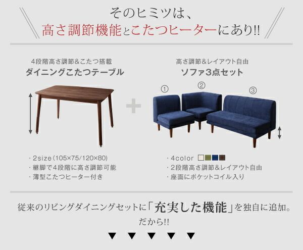 ダイニングテーブルセット ダイニング テーブル ソファ セット 洗える 北欧 こたつ ヒーター 5人 6点セット テーブル 2Pソファ1脚 1Pソファ2脚 コーナーソファ１脚＋ベンチ1脚 W105 HOMU-JOURNEY_COM