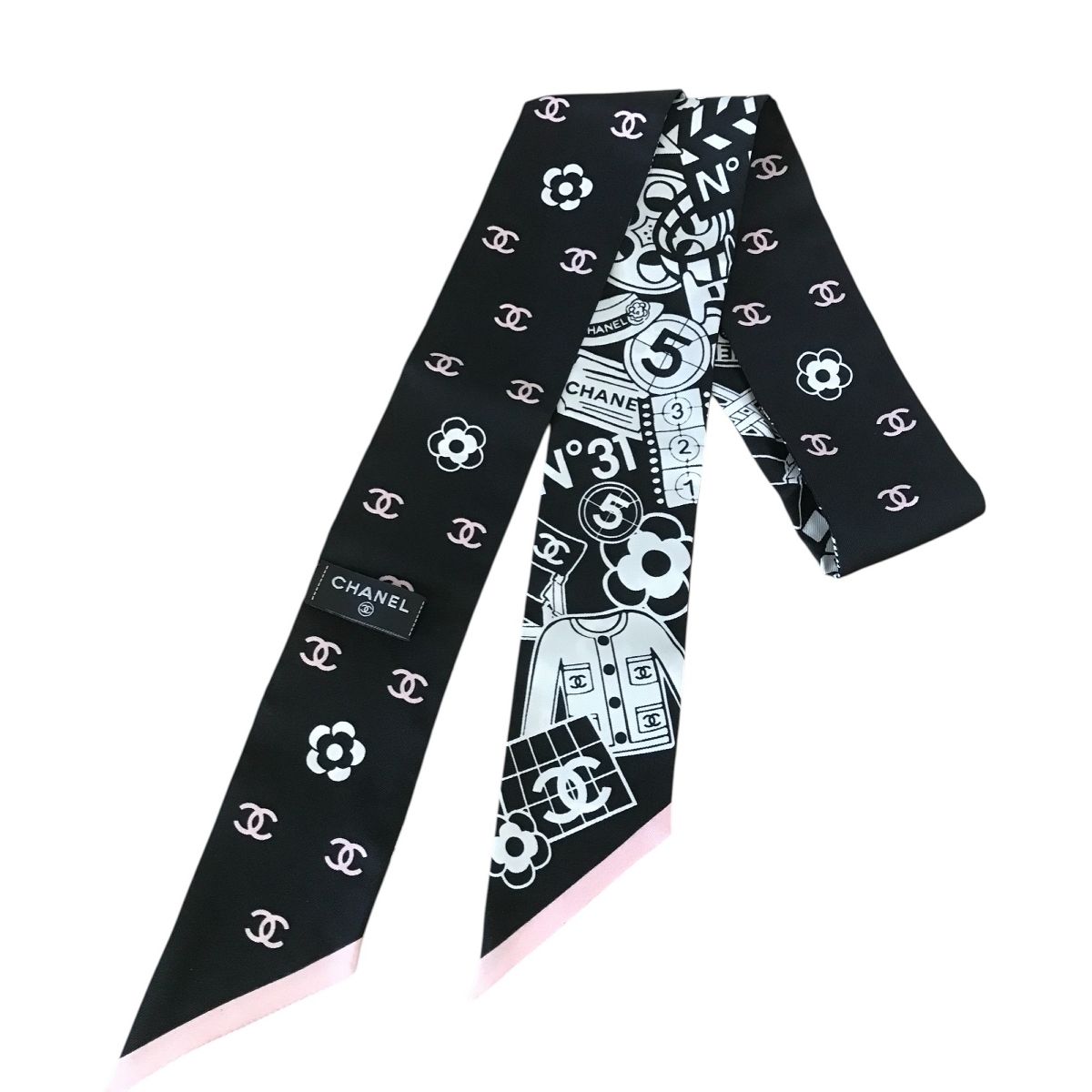 CHANEL シルク スカーフ ツイリー 箱付き シャネル 黒 ブラック