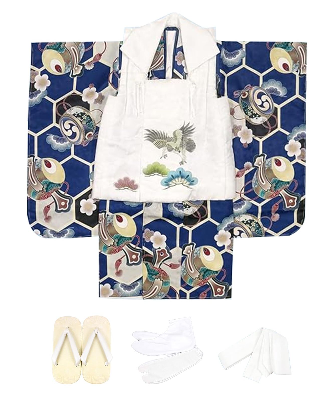  KYOETSU キョウエツ 七五三 3歳 着物 男の子 被布 フルセット しちごさん 5.紺青亀甲の雅趣 90-100 cm 着物 着物ドレス 着物 浴衣 和小物