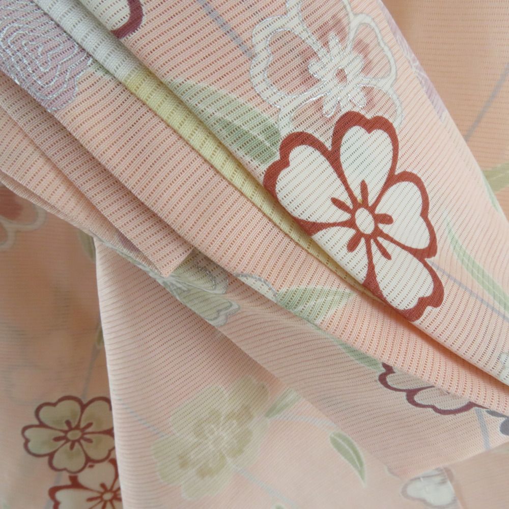 子供着物 夏用 絽 正絹 女の子用 四つ身 襦袢セット サーモンピンク 桜