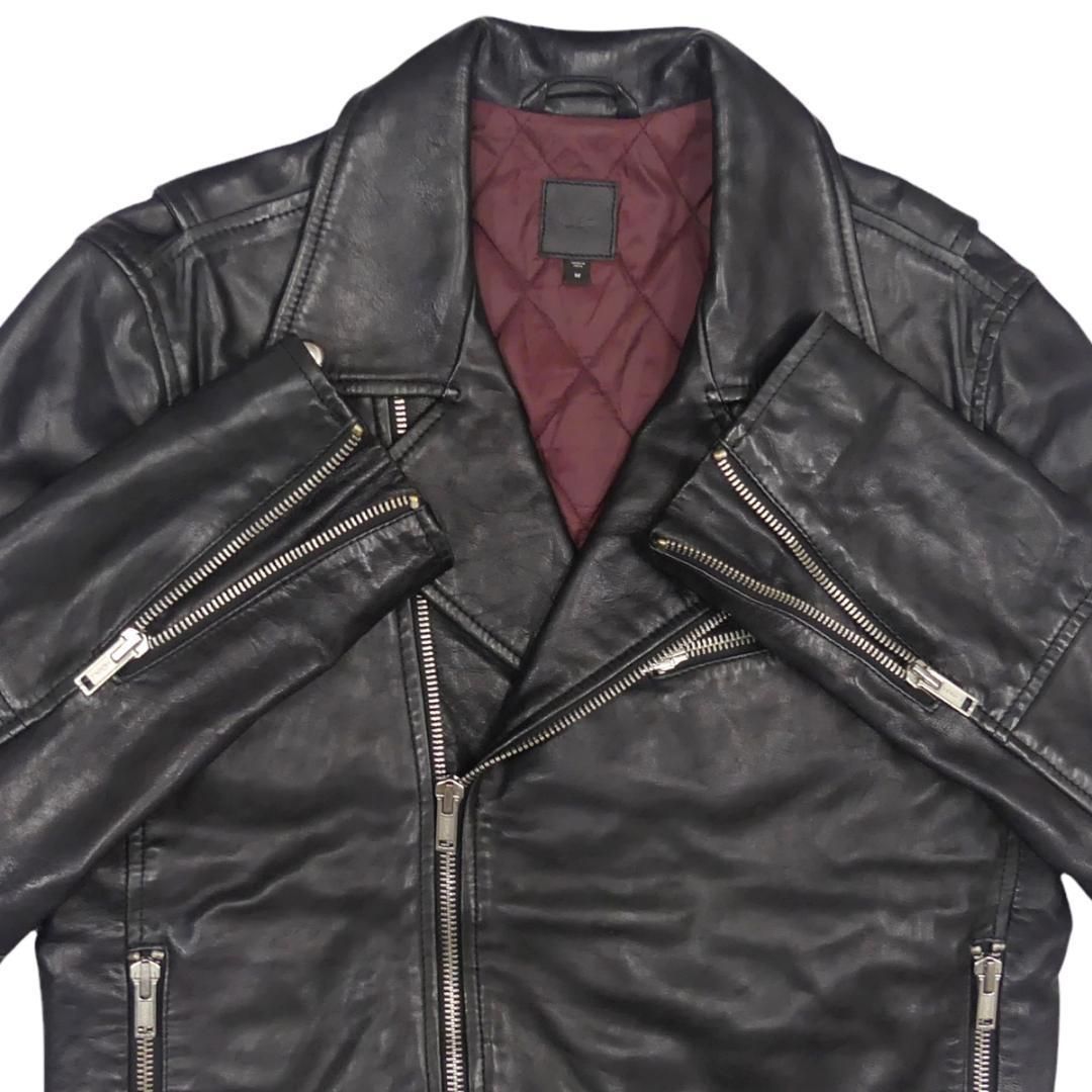 レザーライダースジャケット 本革 ダブル ギャップ メンズ M 黒 TY1486