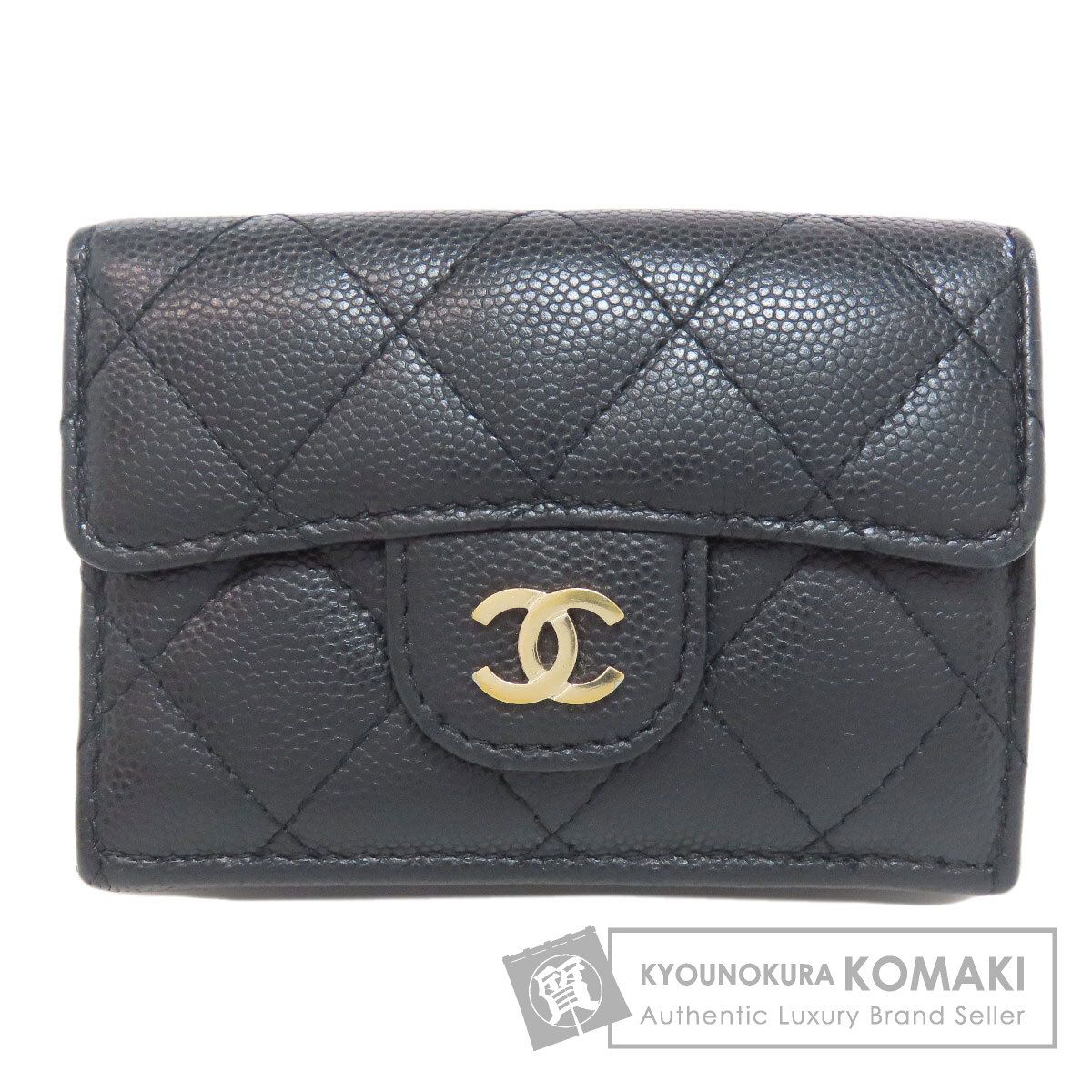 CHANEL シャネル マトラッセ ゴールド金具 二つ折り財布 小銭入れあり グレインド カーフスキン レディース