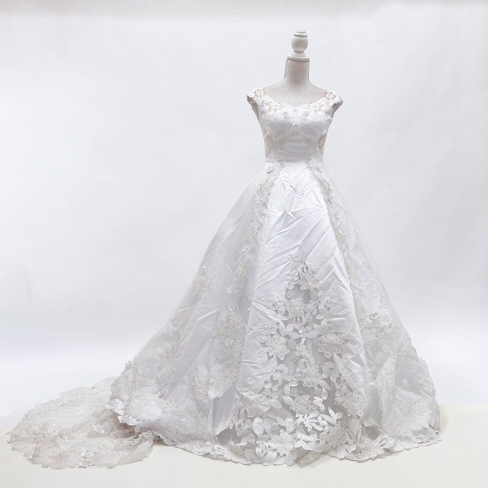 ウェディングドレス ホワイト 9号T Aライン ティアードドレス 結婚式 演奏会 ステージドレス 撮影衣装 W-313