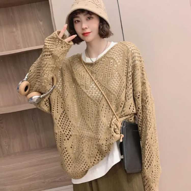 ベイジュ BEIGE. ニット メッシュ ニット トップス レディース 春 長袖 透かし編み