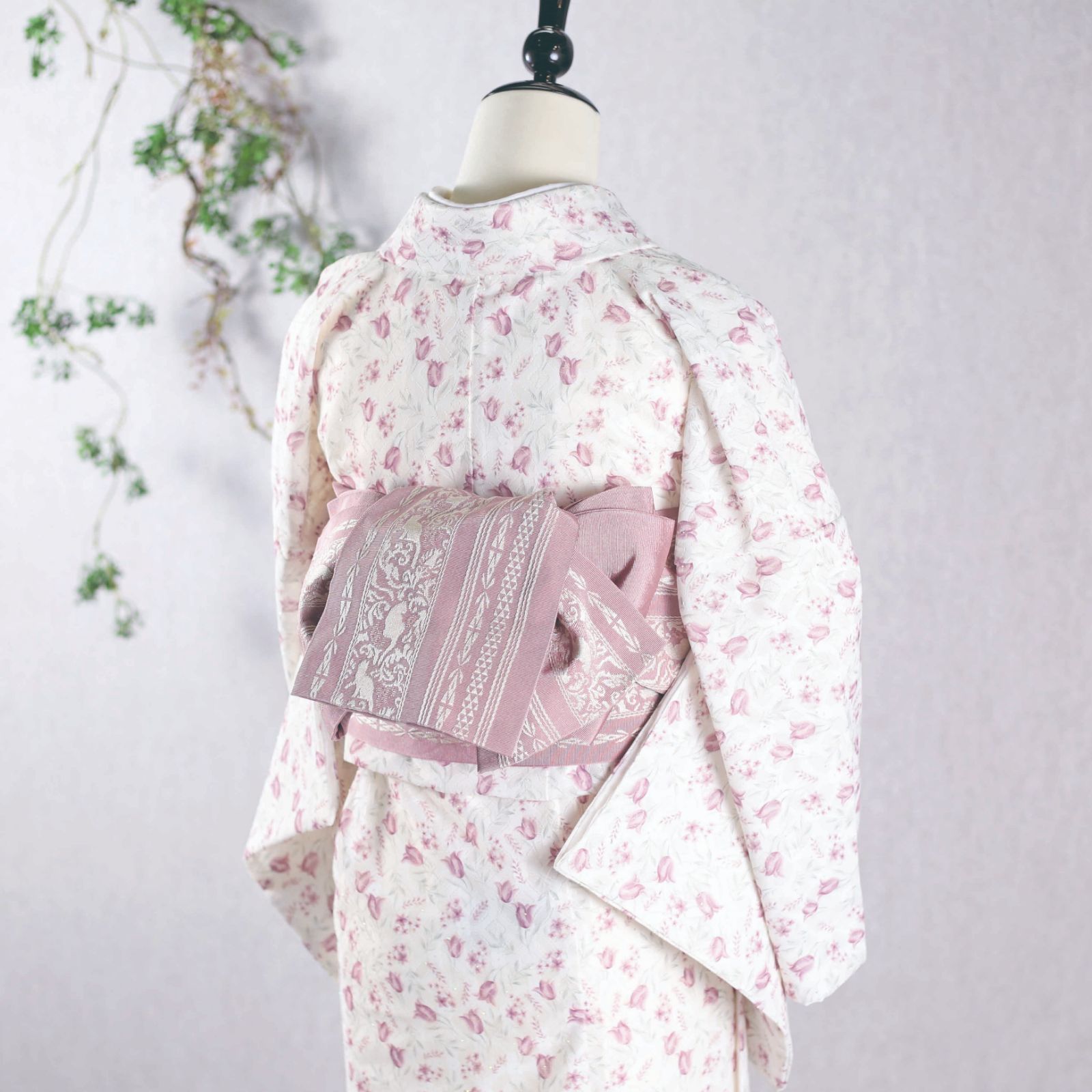 新品・未使用 レース着物 3点セット 【モーブピンク】〈Lサイズ〉小紋 