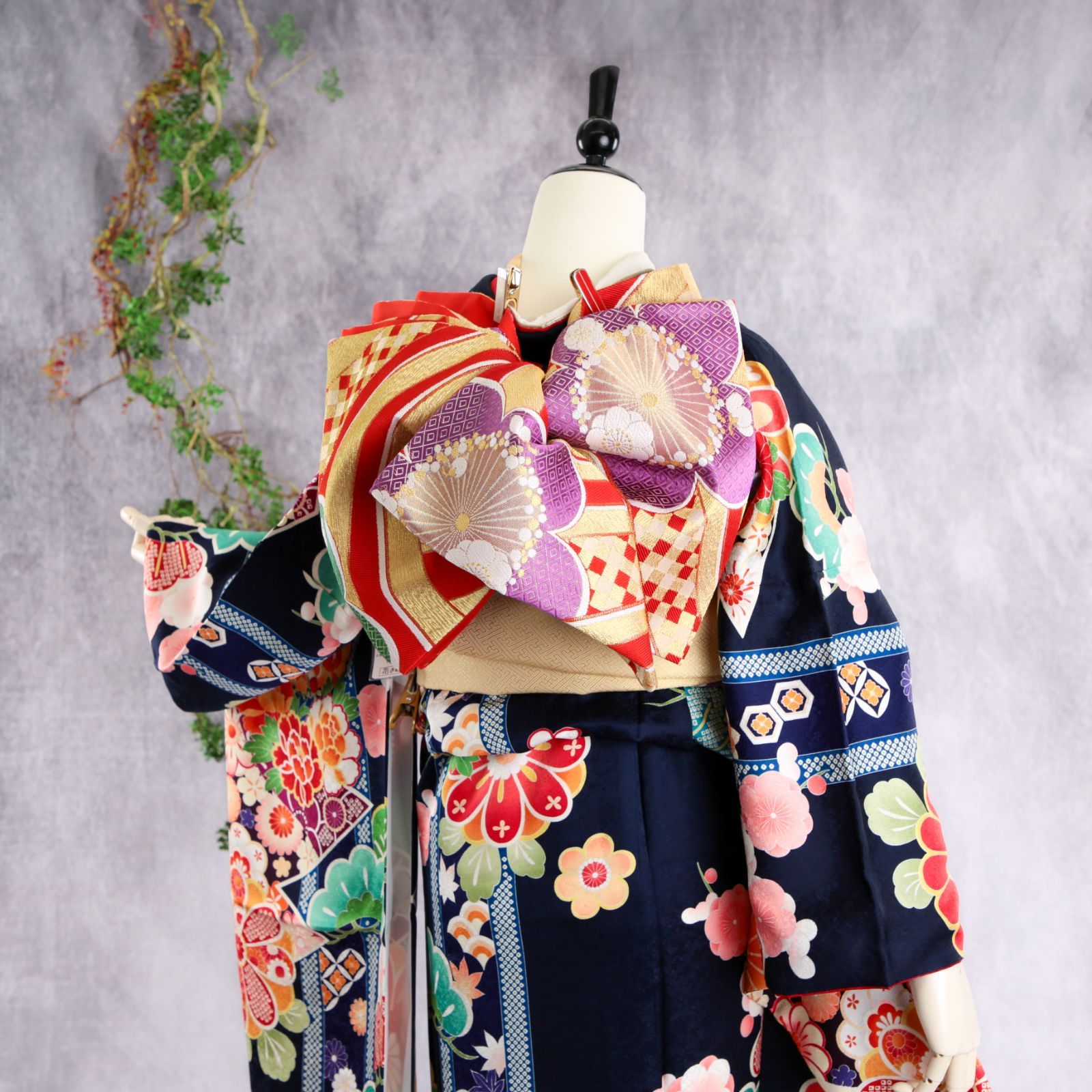振袖フルセット 振袖セット 振袖 Lサイズ 黒紺×古典 美品 成人式