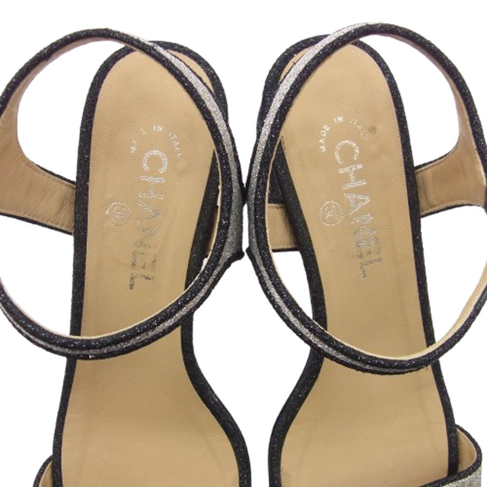 CHANEL シャネル グリッター ヒール サンダル ブラック系