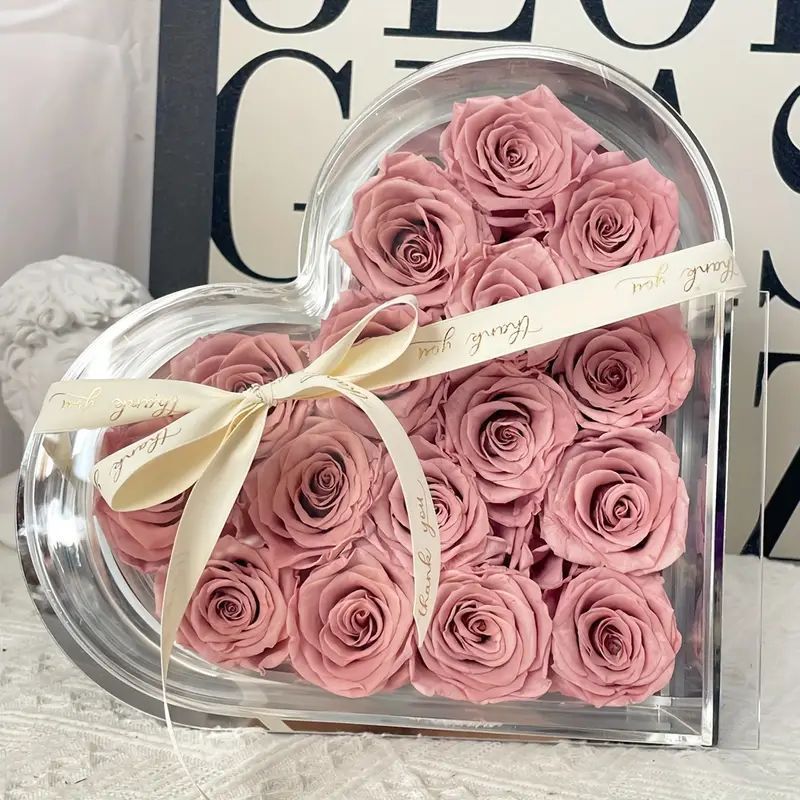 フラワーギフト ハート形 保存された薔薇 バラ 16個 ローズ ピンク カラーバリエーション かわいい アクリルボックス おしゃれ プレゼント ギフト 記念日 誕生日 母の日 バレンタイン