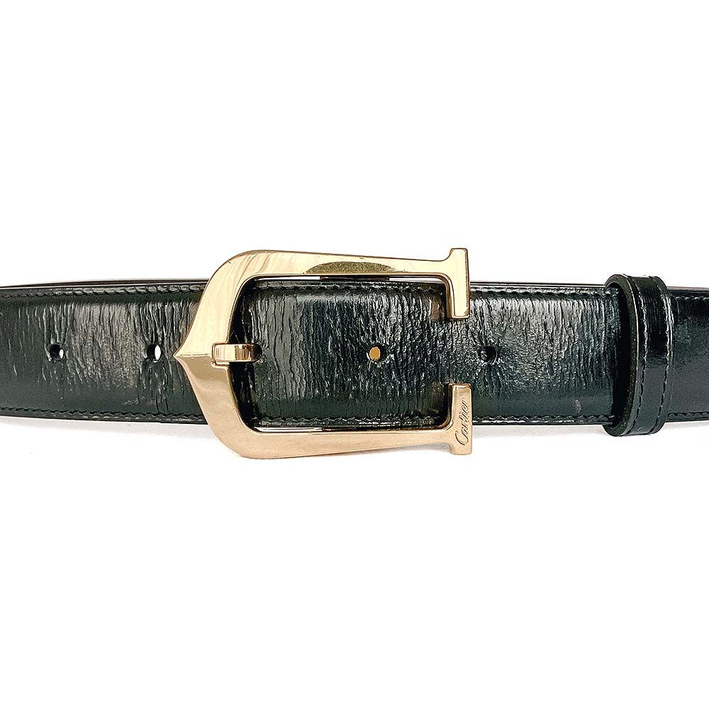 Cartier ブラックレザー ベルト ゴールドバックル値下げ相談可 