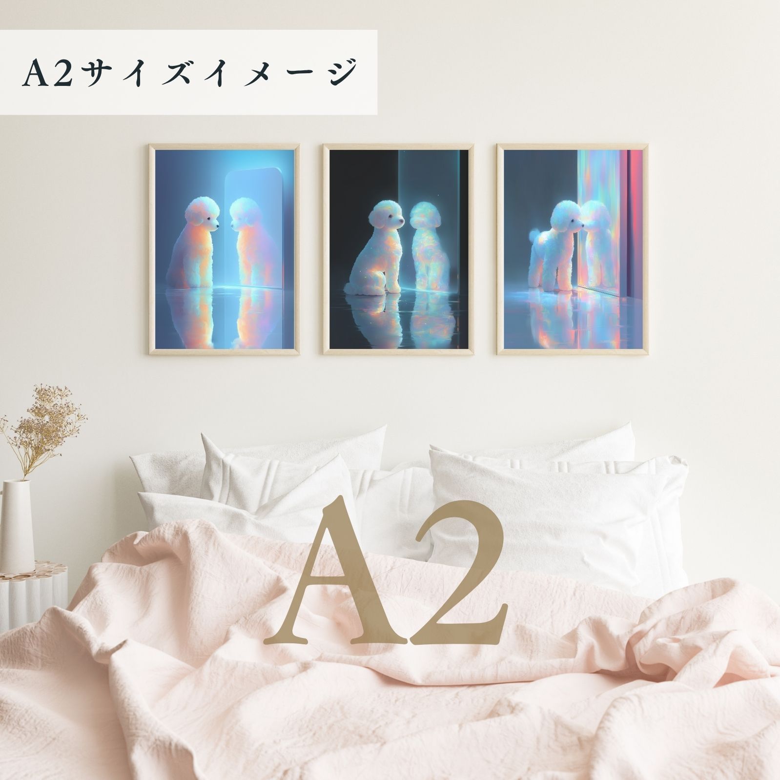  名入れOK リフレクション - トイプードル犬 No.2 アートポスター ペットロス うちの子記念日 北欧 ナチュラル モダンインテリア 犬雑貨 オーナーズグッズ 犬用品