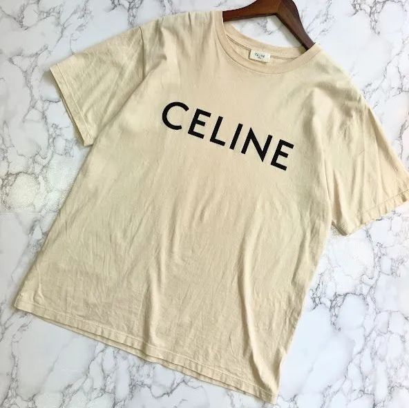 23SS CELINE セリーヌ ロゴ プリント ルーズTシャツ ベージュ 半袖 XS