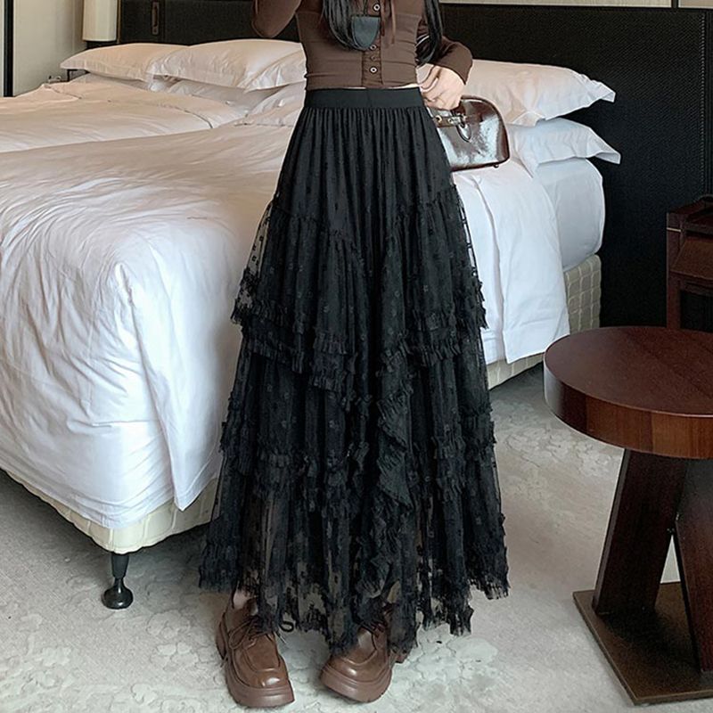 スカート チュールスカート レディース ボトムス 秋 冬 春 夏 無地 ロングスカート ロング丈 ボリューム aライン フ 裏地 重ね着 シースルー ティアードスカート ウエストゴム レイヤード カジュアル SIROKUMA-CORPORATION_COM