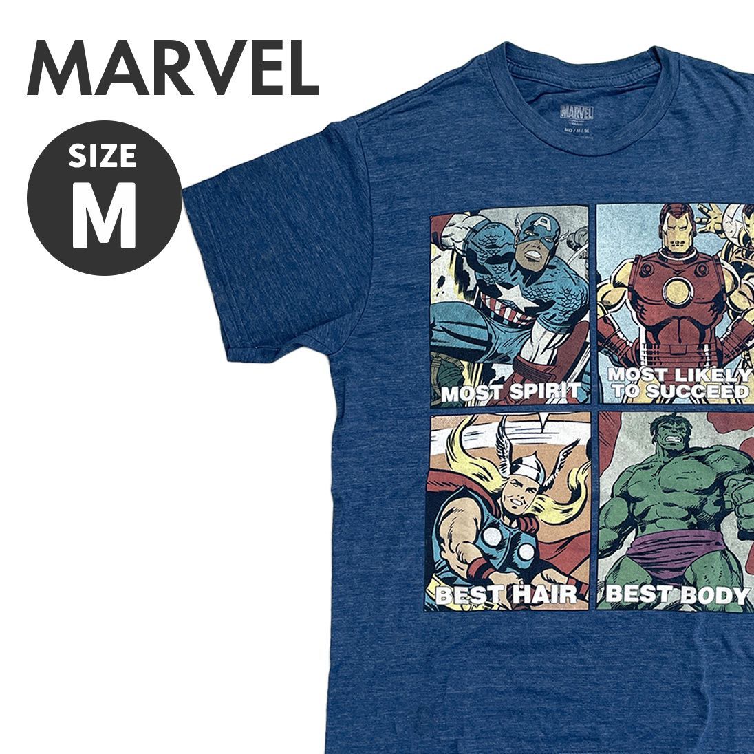 【美品】MARVEL マーベル Tシャツ アイアンマン キャプテンアメリカ アメコミ メンズ ブルー / M